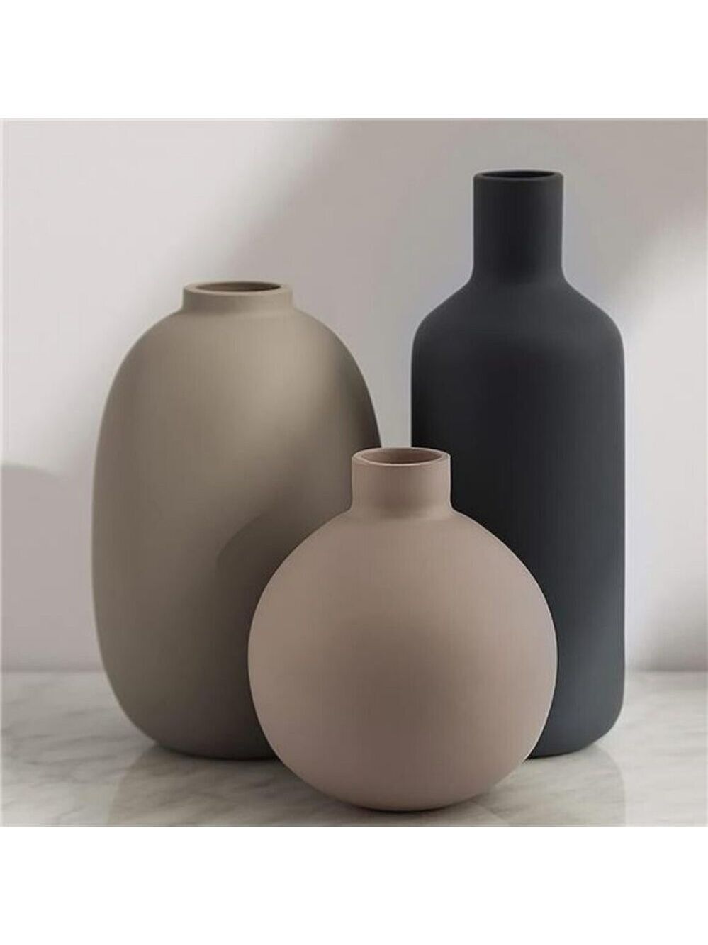 Set of 3 Neutral Ceramic Vases Modern Farmhouse Decor for Shelf Table Entry